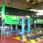 Bus lifted by SEFAC mobile columns